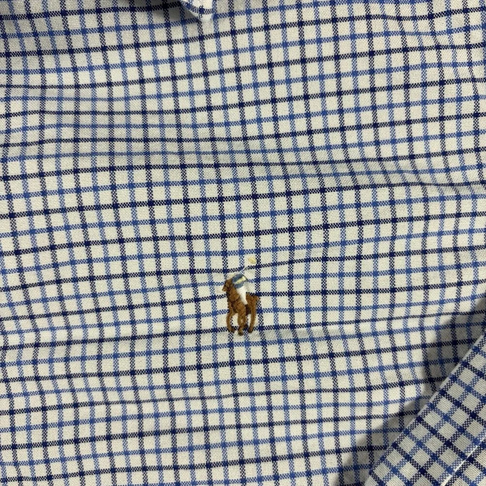 Polo Ralph Lauren Button Down Shirt Mens XXL  2XL Blue Check Long Sleeve Preppy‎